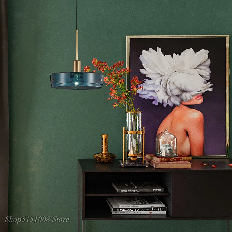 Nordic Modern LED Blue Glass Pendant Lights