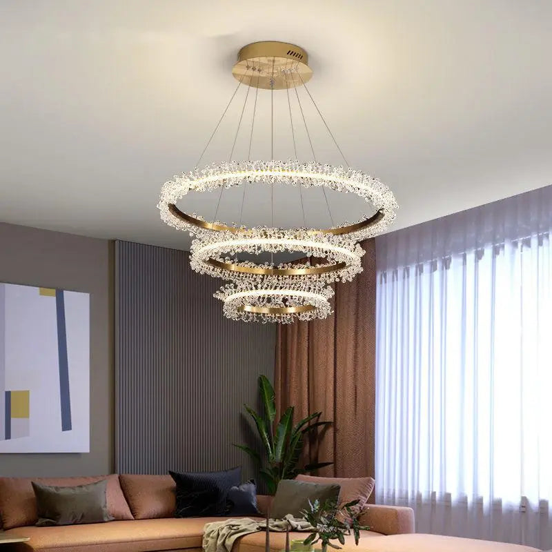 LED Crystal gold ring chandelier