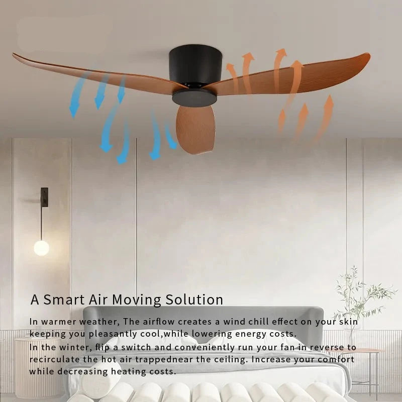 Modern Black White Low Floor DC Motor Ceiling Fans With Remote Control