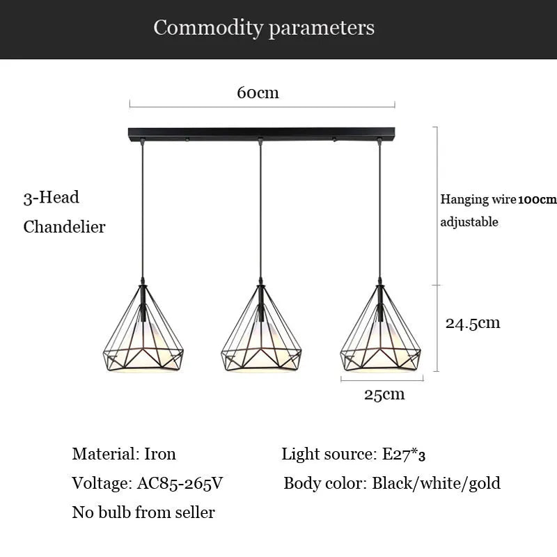 Nordic 3 Heads Long Bar Lighting Chandelier