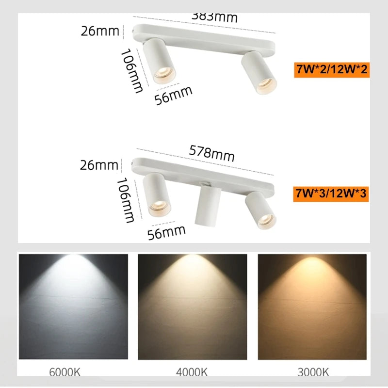 Anti-glare Dimmable multi-head spotlights surface ceiling mounted