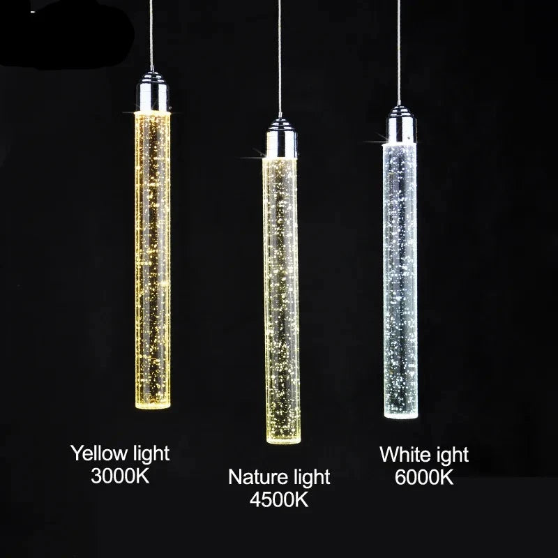 Lámpara colgante led moderna minimalista burbuja K9 luces colgantes de cristal comedor cilindro tubo largo luces colgantes techo alto