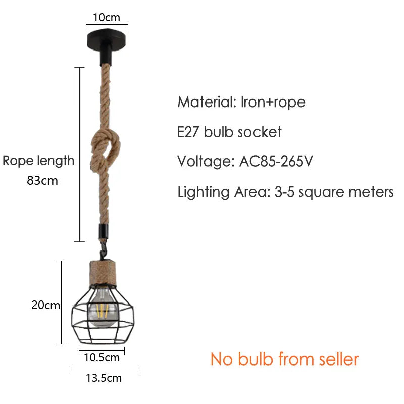Lámpara colgante de cuerdas de cáñamo Vintage para Loft industrial, lámpara colgante para pasillo, Bar, comedor, restaurante, cafetería, luz colgante