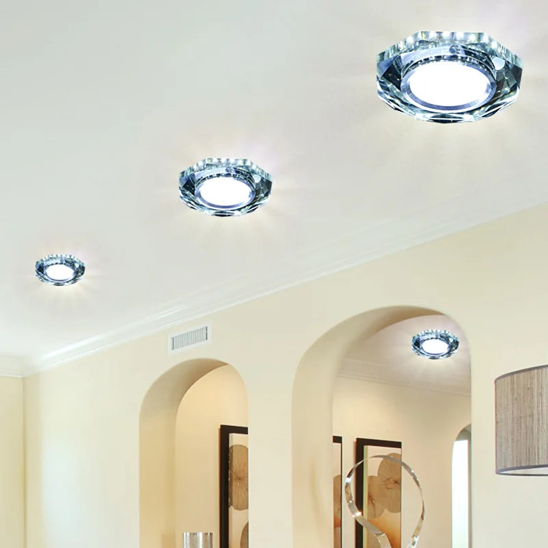 Lámpara de techo de cristal moderna, 3W, AC90-260V, lámpara LED de cristal europea, luz para pasillo, porche, iluminación de salón, lámpara de esquina