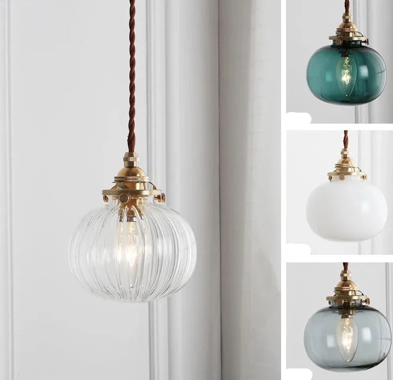 Copper line Glass Ball Pendant Light