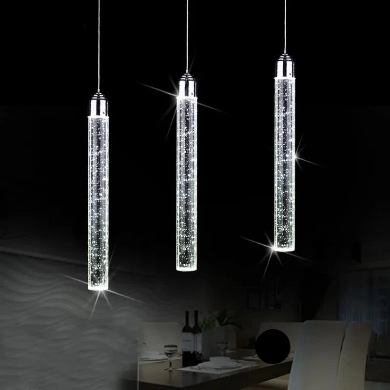 Lámpara colgante led moderna minimalista burbuja K9 luces colgantes de cristal comedor cilindro tubo largo luces colgantes techo alto