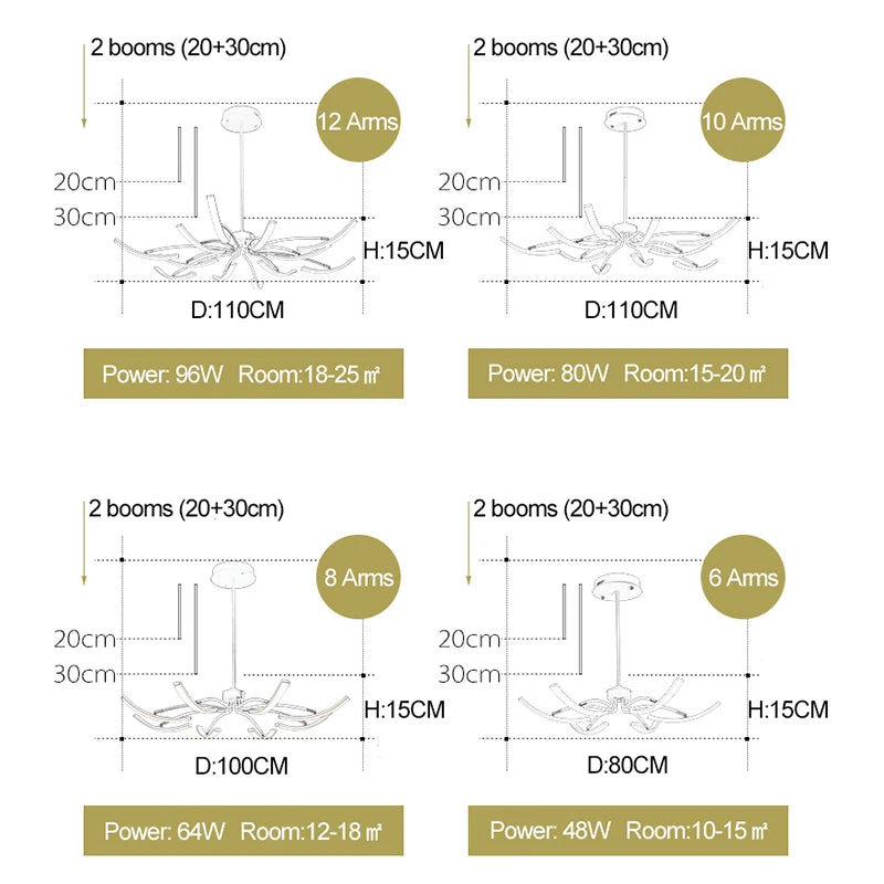 Adjustable Matte Black/White Finished Modern Led Chandelier