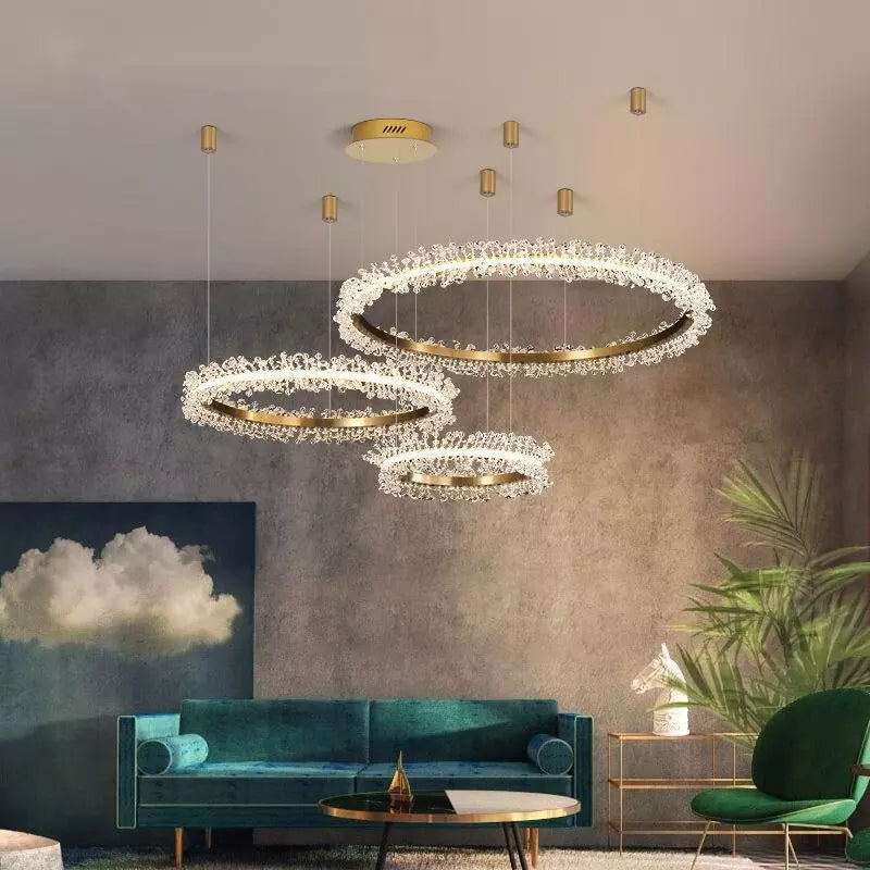 LED Crystal gold ring chandelier