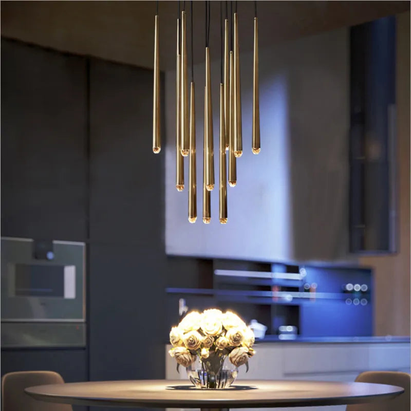 Led Crystal Golden/ Black Long Chandelier