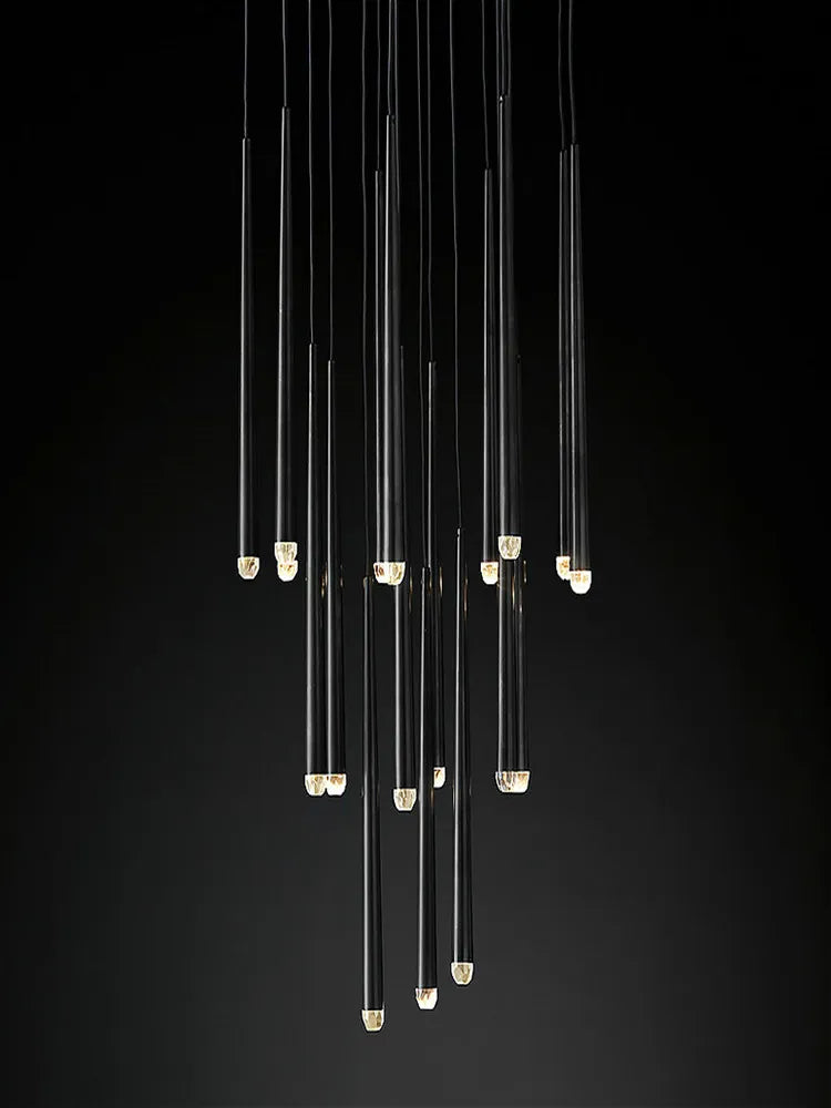 Led Crystal Golden/ Black Long Chandelier
