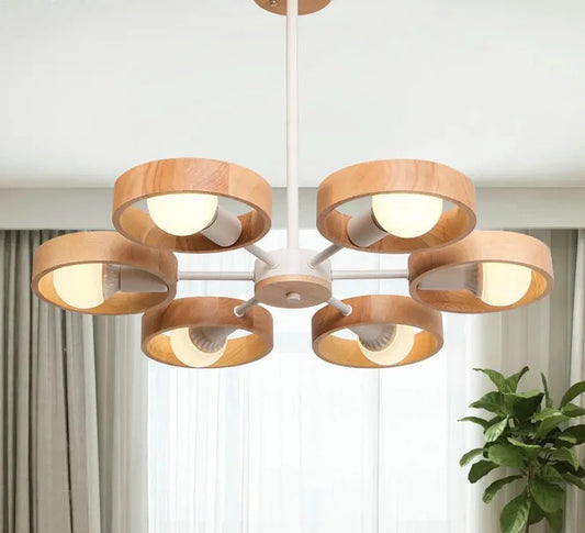 Lámparas colgantes de madera LED E27 con rotación de 360 grados, minimalistas escandinavos, accesorios creativos para el hogar, negro y blanco