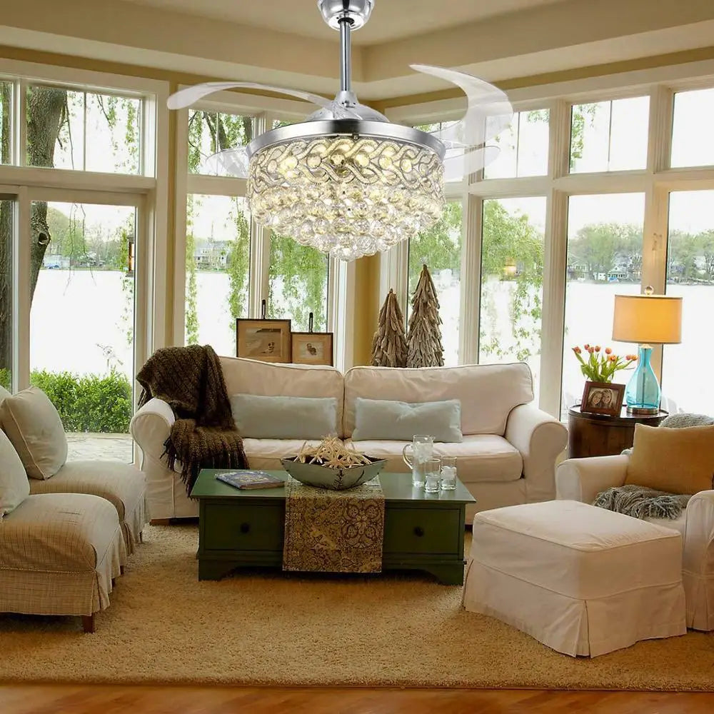 LED Retractable Crystal fan light