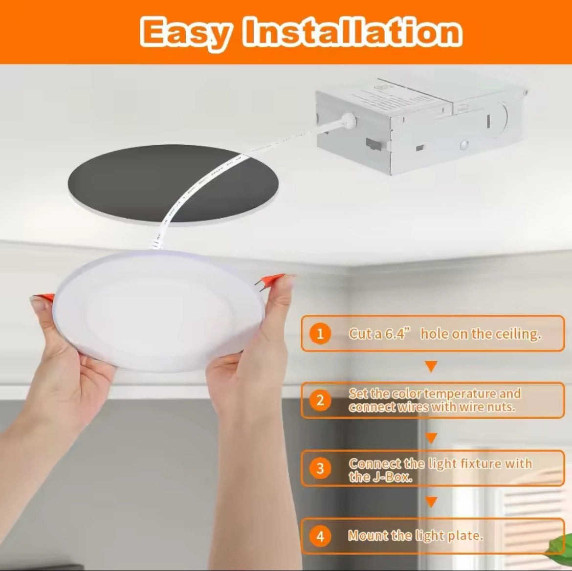 12 Pack LED Recessed Ceiling Light with Night Light 6 or 4 inch 5CCT Ultra-Thin 2700k/3000k/3500k/4000k/5000k