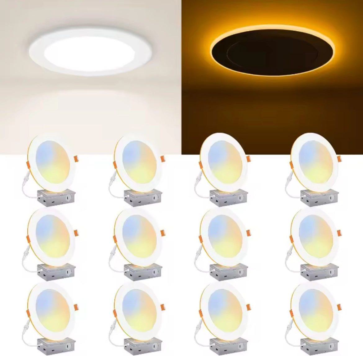 12 Pack LED Recessed Ceiling Light with Night Light 6 or 4 inch 5CCT Ultra-Thin 2700k/3000k/3500k/4000k/5000k