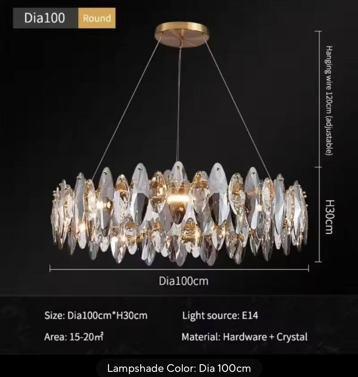 Glass gray Luxury Crystal led pendant light