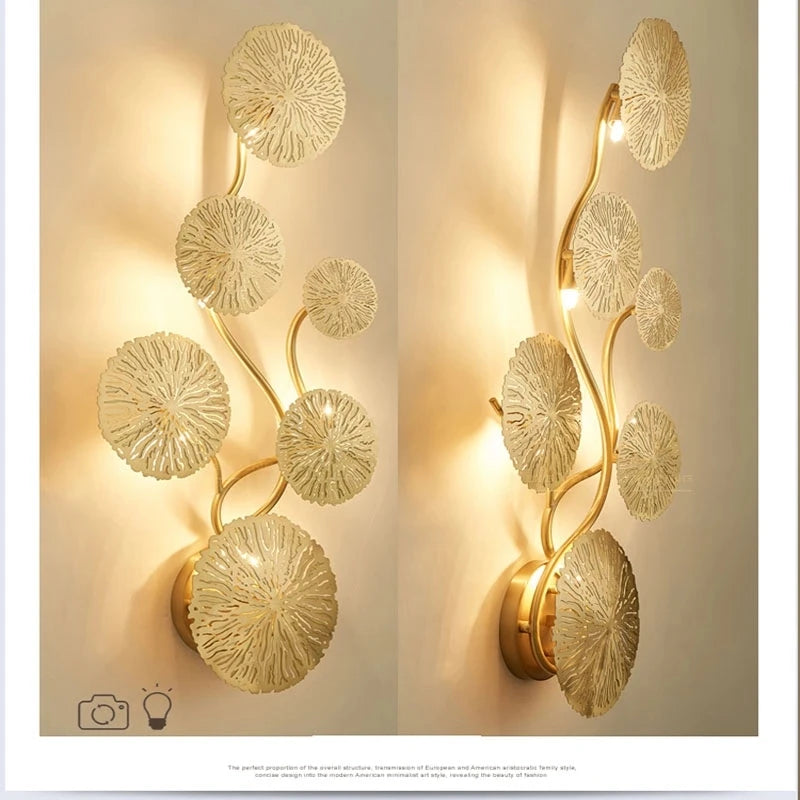 Nordic Gold Lotus Leaf LED Sconce Light