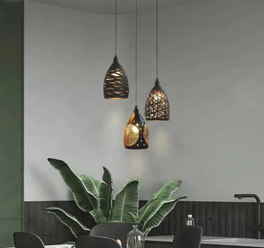 Luces colgantes LED modernas, lámpara colgante de jaula de metal hueca de hierro, accesorio para sala de estar, restaurante, tienda, bar, decoración, luminaria