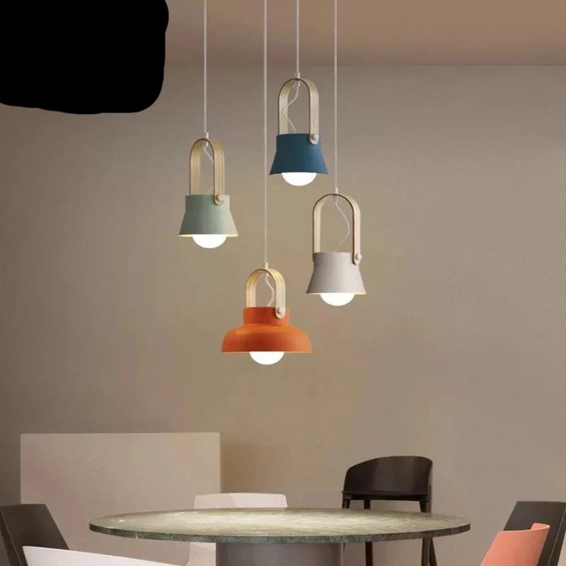 Anillo de hierro, lámpara colgante de grano de madera, lámparas colgantes modernas, lámpara colgante pequeña minimalista para sala de exposición nórdica, dormitorio, comedor