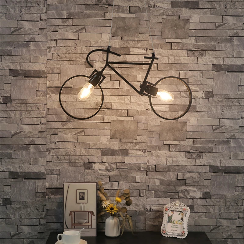 Luces colgantes de bicicleta de hierro, decoración del hogar, lámpara colgante Industrial, lámpara colgante para sala de estar, dormitorio, restaurante, accesorios de cocina