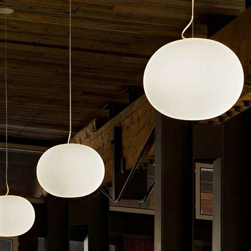 Oval White Opaline Glass Pendant Light