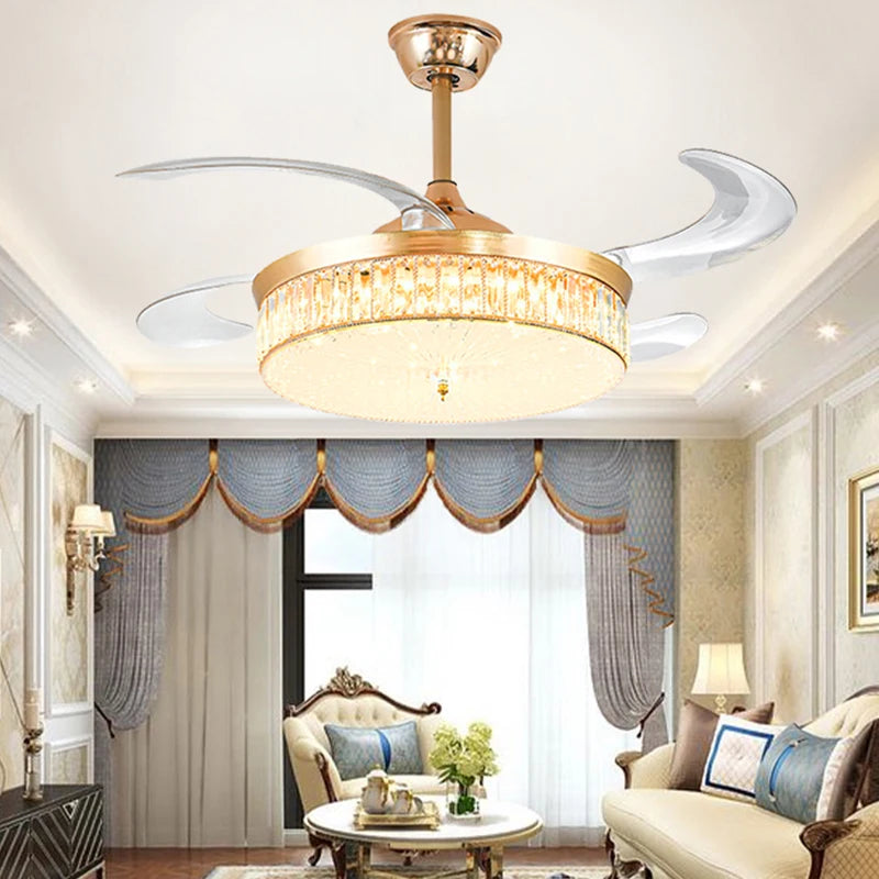 Remote control LED Gold Crystal Ceiling Fans with Light