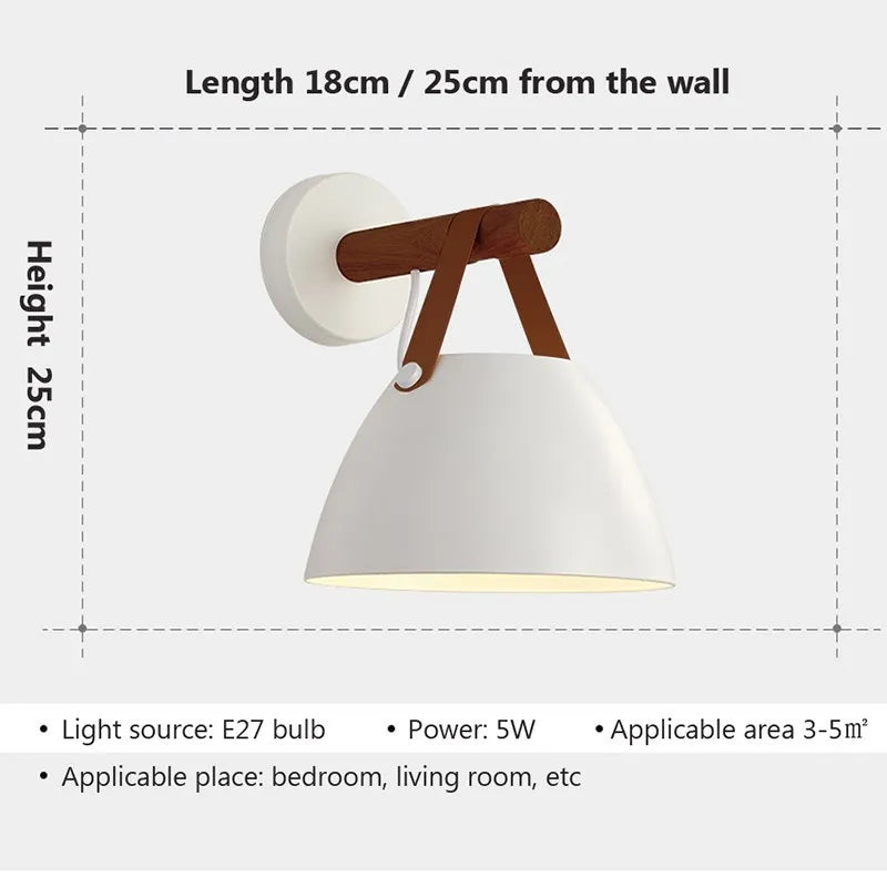 Nordic Wooden Leather Belt Iron Head Sconces Light
