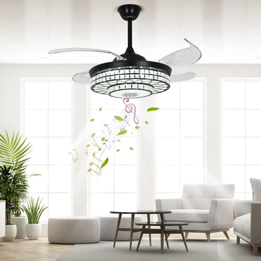 LED Retractable Bluetooth Music Speaker  7-Color Crystal Modern Ceiling Fan
