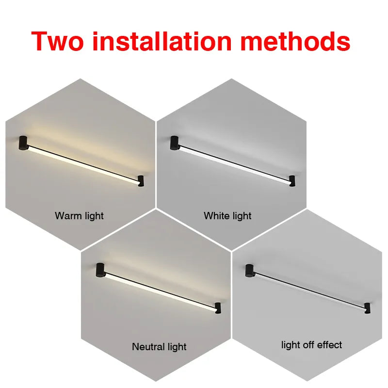 Luz lineal montada en superficie, habitación larga simple con barra de luz LED, luz de pared interior, sala de estar, comedor, luz de techo negra