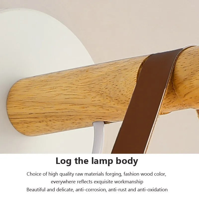Nordic Wooden Leather Belt Iron Head Sconces Light