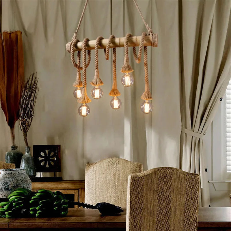 Bamboo hemp rope pendant lights