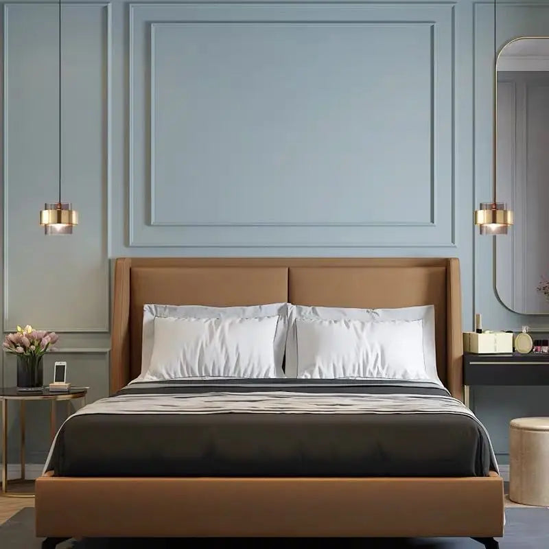 Lámpara colgante de cristal moderna, accesorio de iluminación de suspensión para restaurante, cafetería, pantalla de cristal de hierro forjado dorado, luz colgante creativa