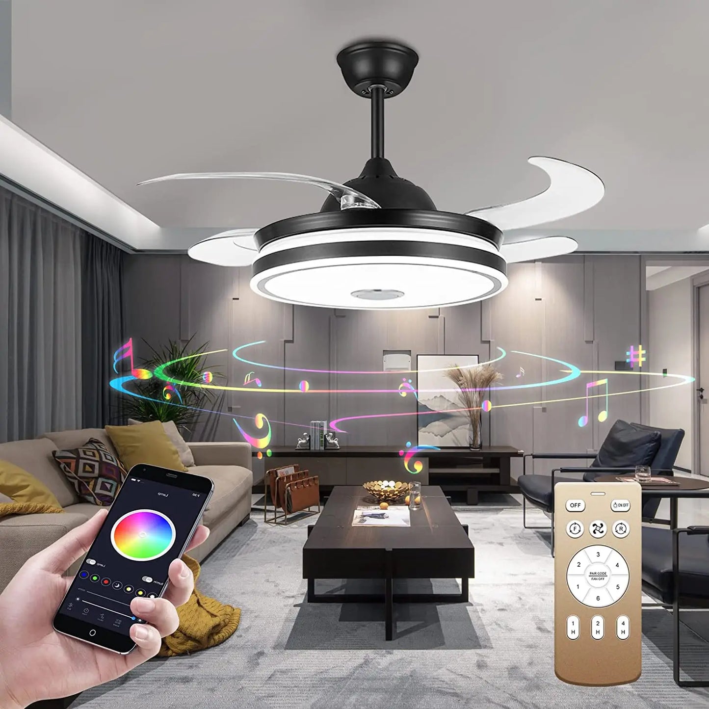 Ceiling Fan Lights and Bluetooth Speaker RGB Color Changing with Remote Controller