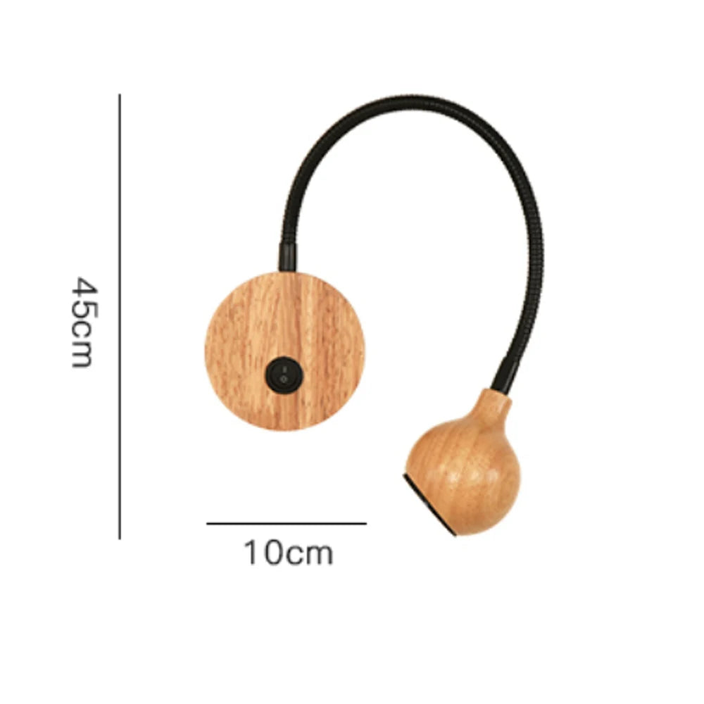 Led Adjustable wood Knob Switch Bedside Reading Light