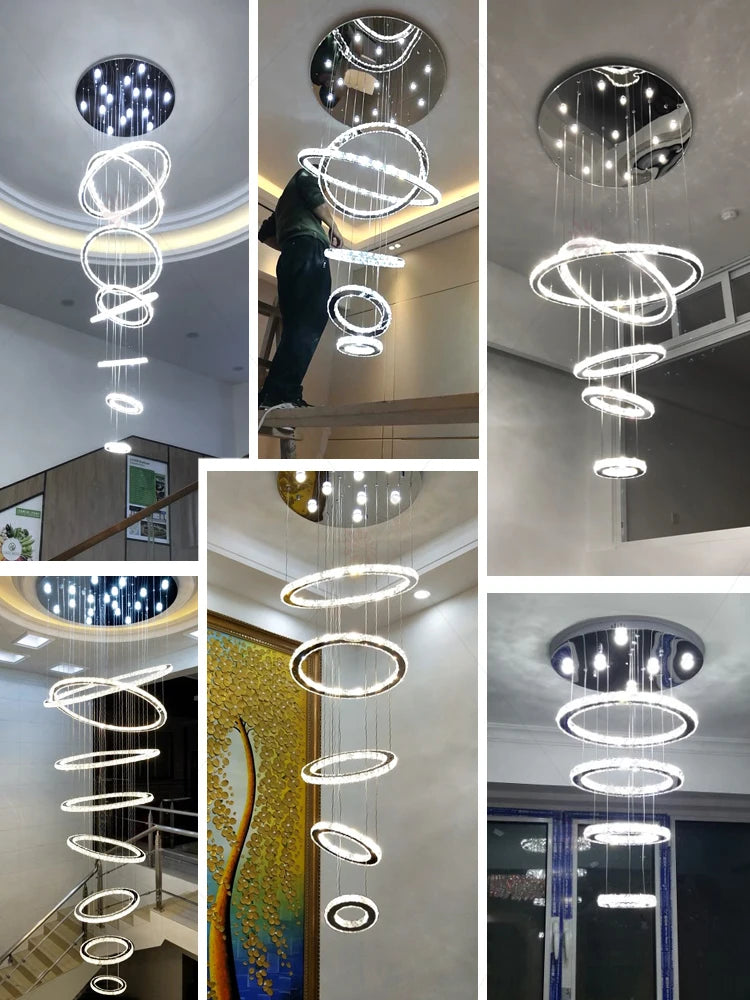 Modern Luxury Large Crystal Staircase Chandelier