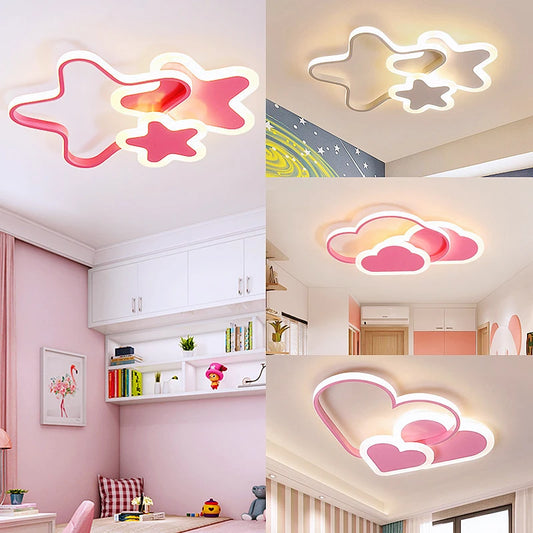 Lámpara de techo Led para habitación de niñas, estudio, nube, luz de techo en forma de corazón, iluminación de araña de estrella rosa para niño y niño