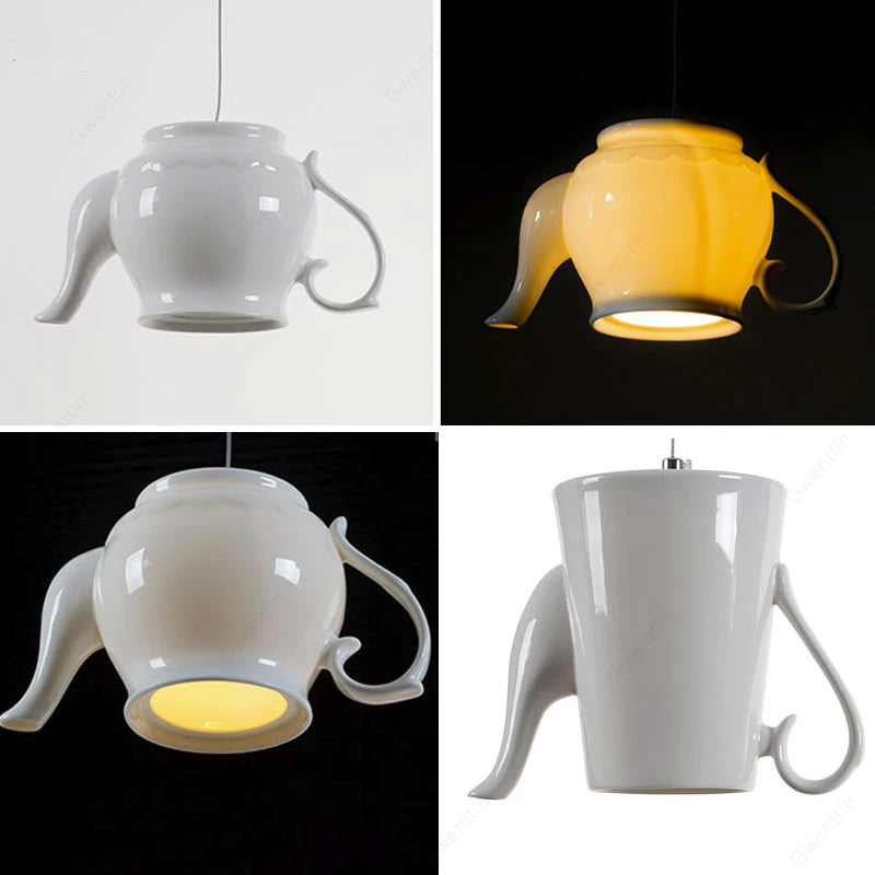 Lámpara colgante Led de cerámica, lámpara colgante moderna para taza de té, tetera, luces de cocina, comedor, Bar, cafetería, decoración del hogar, accesorios de iluminación