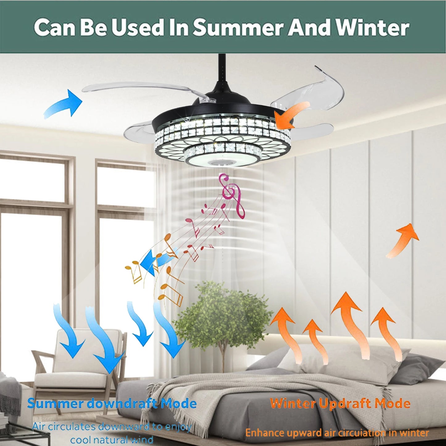 3 lighting tones/with Bluetooth and remote control ceiling fan