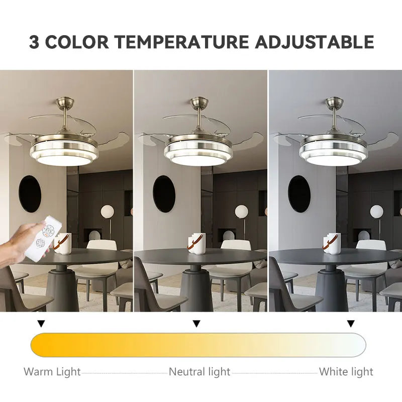 Dimmable Retractable Blade ceiling Fan Light LED