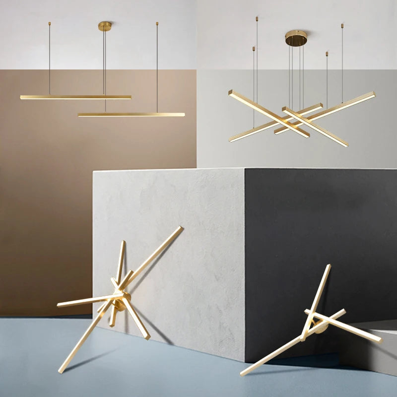 Candelabros de aluminio nórdico, lámpara colgante de dorado Negro para comedor, sala de estar, mesa, casa, decoración del hogar, oficina, escritorio, Bar, iluminación Led