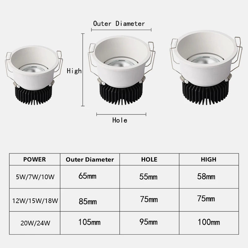 Recessed Anti Glare Dimmable Downlight