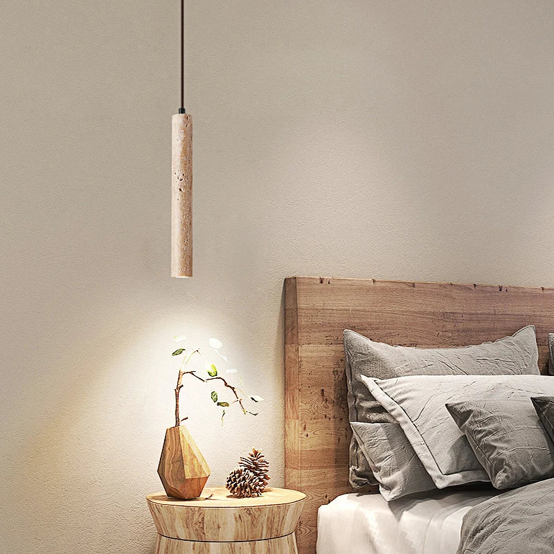 Led Yellow Travertine Cylindrical Home Bedside Pendent Lamp