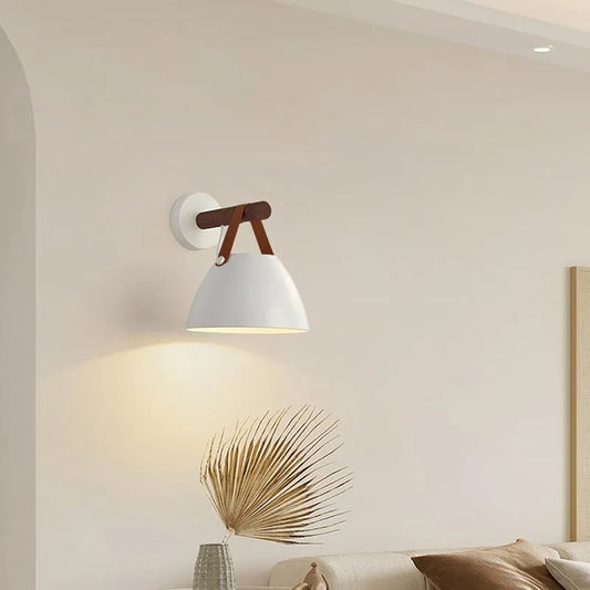 Nordic Wooden Leather Belt Iron Head Sconces Light