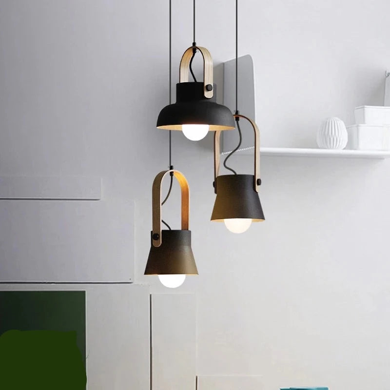Anillo de hierro, lámpara colgante de grano de madera, lámparas colgantes modernas, lámpara colgante pequeña minimalista para sala de exposición nórdica, dormitorio, comedor