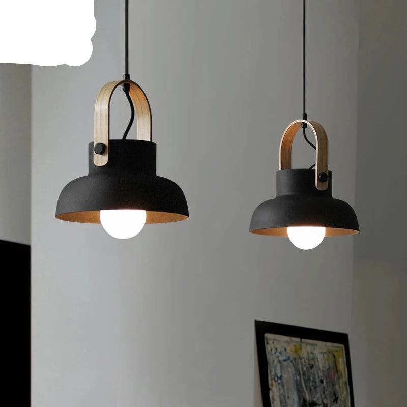 Anillo de hierro, lámpara colgante de grano de madera, lámparas colgantes modernas, lámpara colgante pequeña minimalista para sala de exposición nórdica, dormitorio, comedor