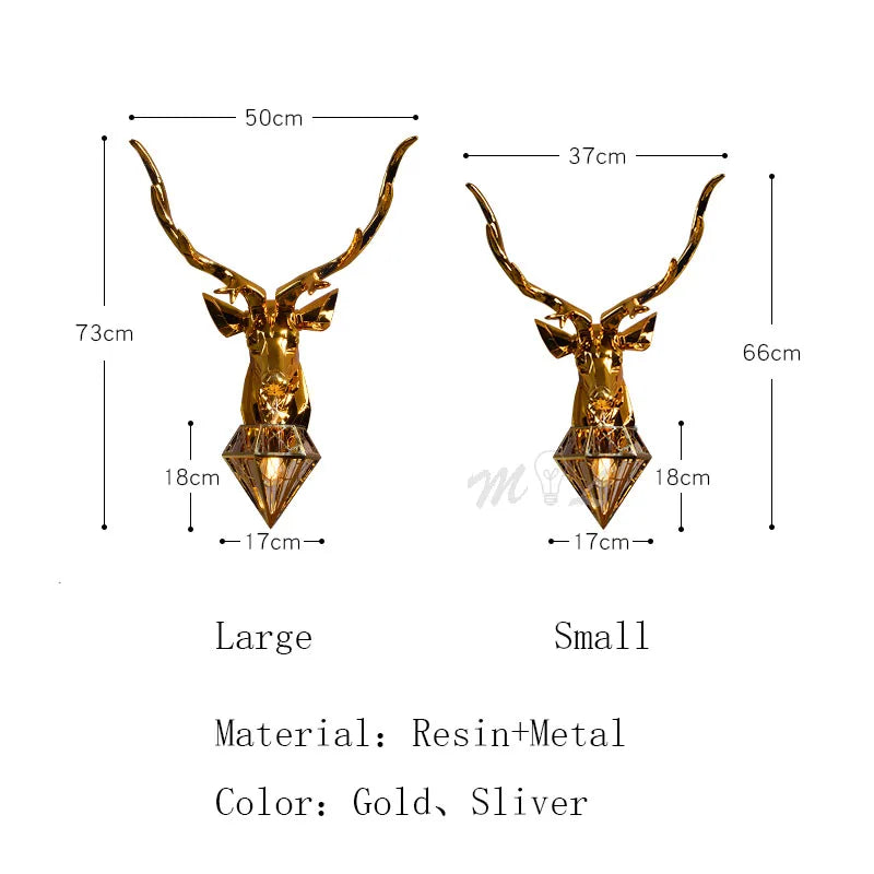 Lámpara de pared moderna con asta, lámpara de ciervo, pared creativa + lámparas para iluminación de dormitorio, accesorio de cocina, luces de pared, decoración de pared para el hogar