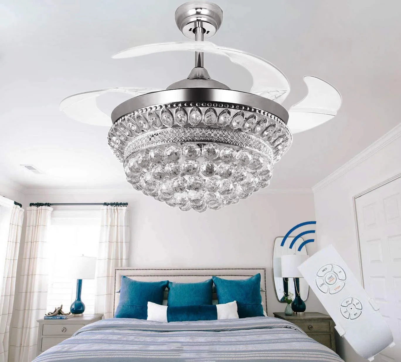 Crystal Fandelier Chrome Ceiling Fan