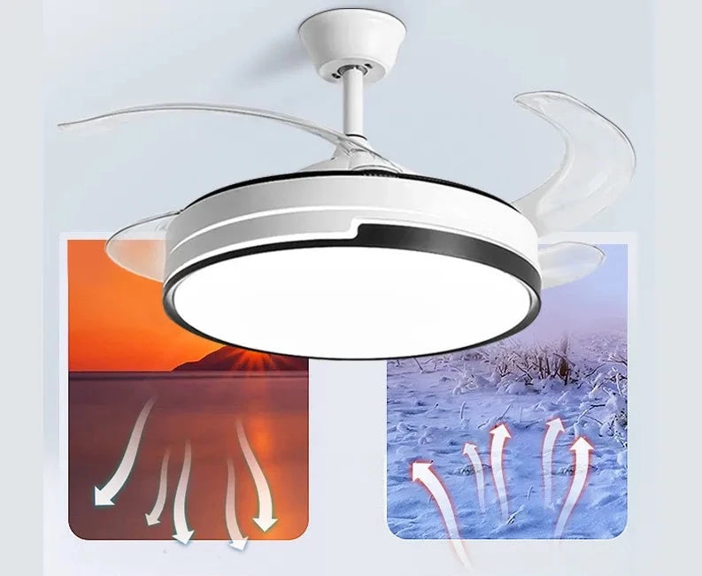 Ventilador de techo con luz, control remoto, control de pared, comedor, sala de estar, ventilador Invisible con aspas, lámpara led, ventiladores de techo modernos
