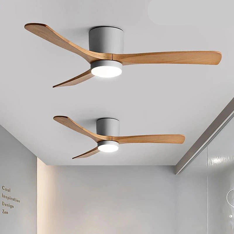 Carved Wood Fan Blades Noiseless Reversible Motor Remote Control Flush Mount