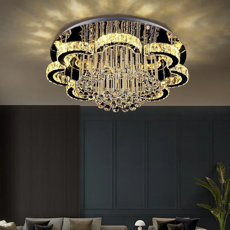 Luces de techo de cristal modernas para dormitorio, luz de techo plateada de lujo para sala de estar, lámparas de techo led, accesorios de cristal para comedor y cocina