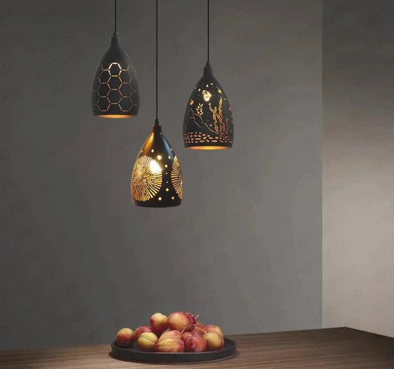 Luces colgantes LED modernas, lámpara colgante de jaula de metal hueca de hierro, accesorio para sala de estar, restaurante, tienda, bar, decoración, luminaria